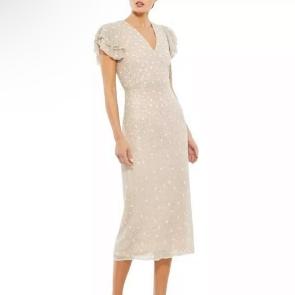 NWT Mac Duggal cream midi dress size 10 oyster 10810